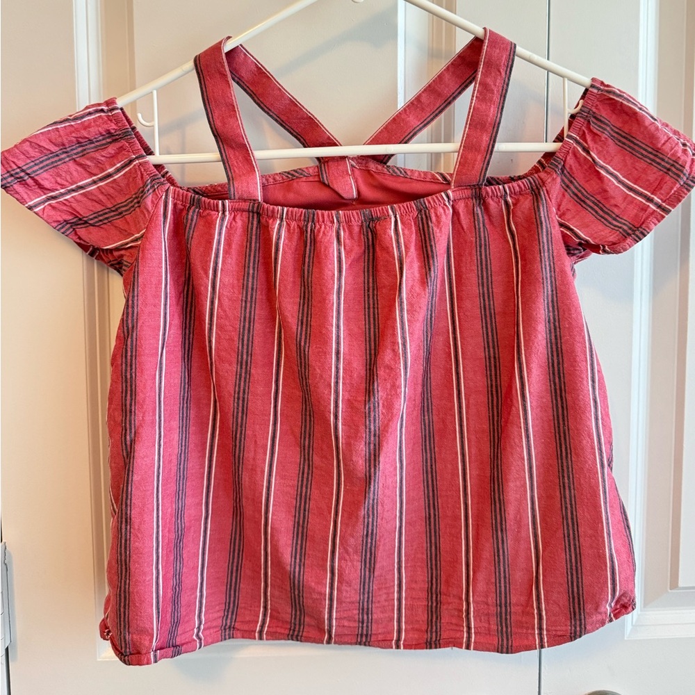 Abercrombie Kids Girls Striped Cold Shoulder Top Pink Size 11/12 Boho